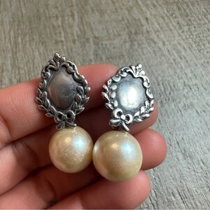 Vintage 925 faux pearls sterling silver earrings